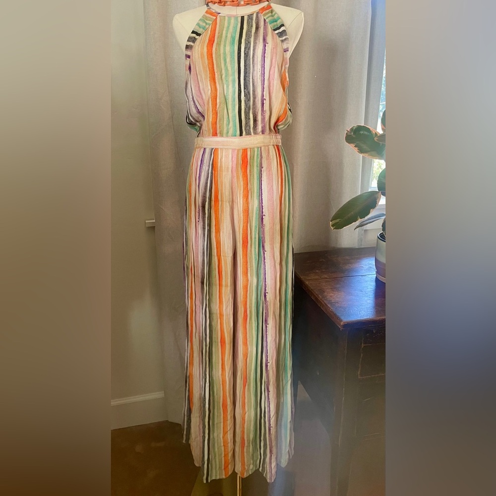 Anthropologie BL^NK London Gallery Row Rainbow Striped Halter Jumpsuit - Picture 14 of 14